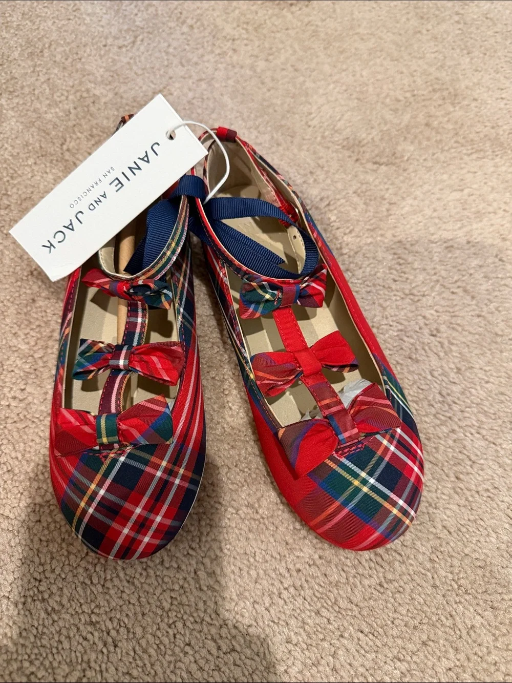 Janie and Jack Red Plaid Mary Jane Flats with Bow